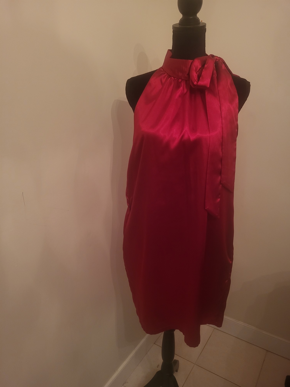 Satin Halter Dress with Neck Tie in Vibrant Fuchsia
